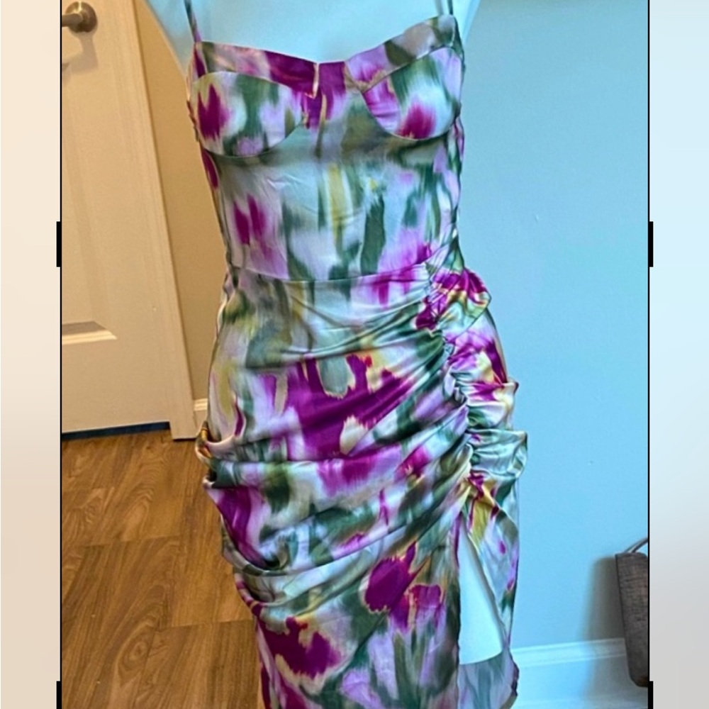 Cider Asymmetrical Dress in Pink and Green